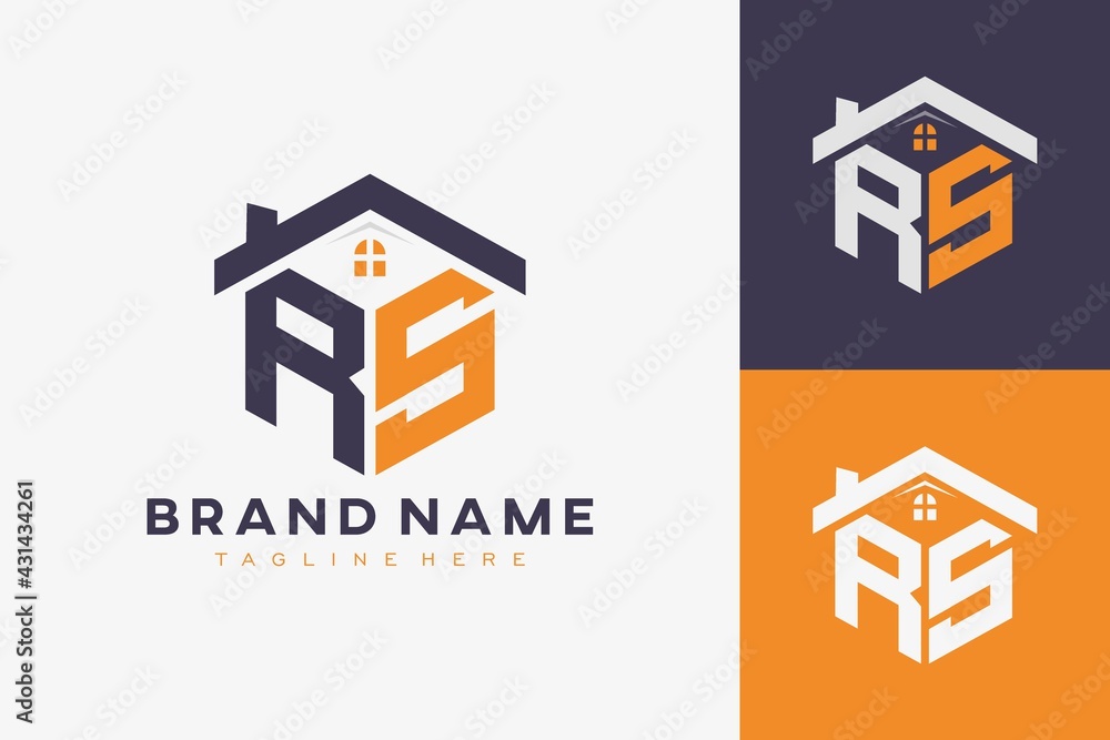 hexagon RS house monogram logo for real estate, property, construction ...