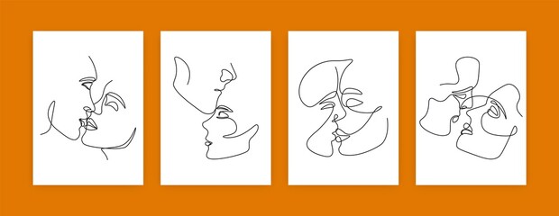 Wall Mural - Abstract line portraits. Minimal one continuous line female face, modern art for posters, wall decor story. Vector illustration