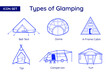 Glamping and Camping Types. Vector Line Icon Set.