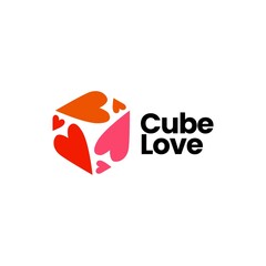 cube love heart logo vector icon illustration