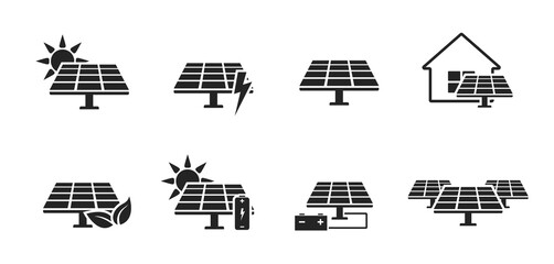 Wall Mural - solar panel icon set. eco friendly power industry. sustainable, renewable and alternative energy symbols