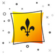 Black Fleur De Lys icon isolated on white background. Yellow square button. Vector