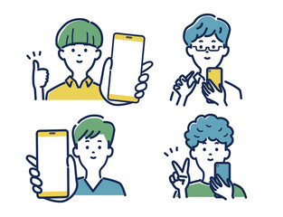 スマホを持った男性のポーズのイラスト素材