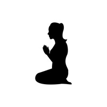 Black Silhouette Design With Isolated White Background Of Woman Pay Respect In Buddhism Style