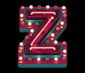 Lamp and neon font. Red and blue metal. Letter Z. 