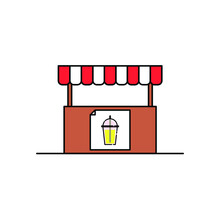 Soft Drink Booth Illustration. Modern Simple Vector Icon, Flat Graphic Symbol In Trendy Flat Design Style. Wallpaper. Lockscreen. Pattern. Frame, Background, Backdrop, Sign, Logo.