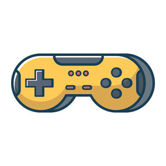 Yellow game joystick icon. Joypad for console, pc and video games. Vector illustration in flat line style.