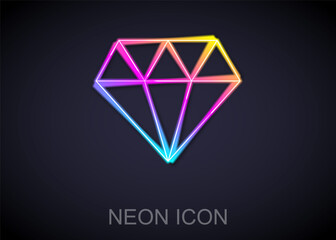 Sticker - Glowing neon line Diamond icon isolated on black background. Jewelry symbol. Gem stone. Vector