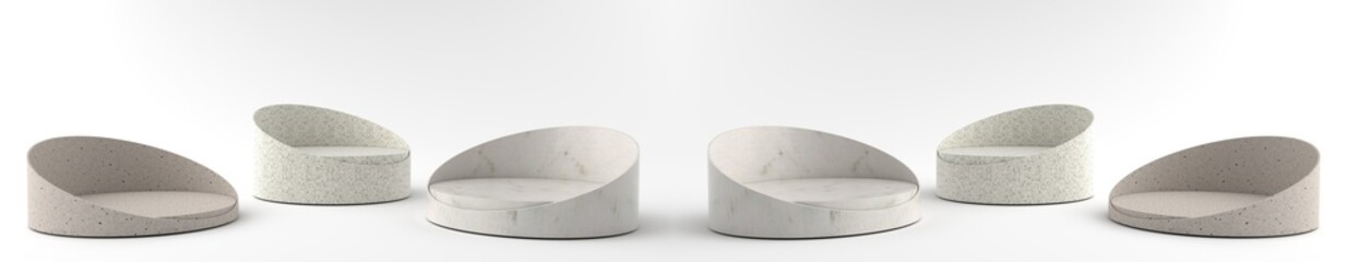 Wall Mural - 3d rendering of round marble pedestal, podium for display product on the white floor. pedestal can b