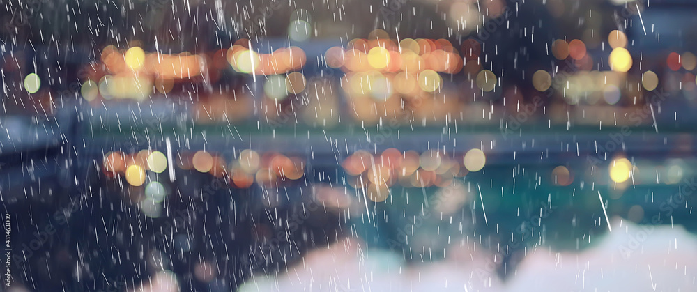 abstract autumn rain background in the night city, drops falling october night - obrazy, fototapety, plakaty 