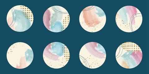 Canvas Print - highlight cover icon set with abstract watercolor and geometric shapes. social media, stories circle