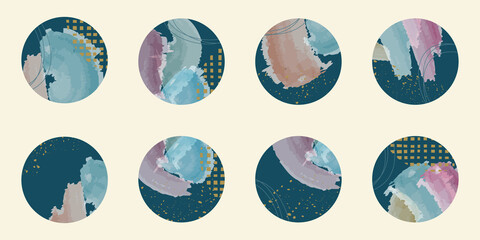 Canvas Print - highlight cover icon set with abstract watercolor and geometric shapes. social media, stories circle