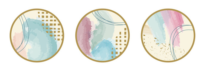 Canvas Print - highlight cover icon set with abstract watercolor and geometric shapes. social media, stories circle