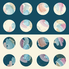 Canvas Print - highlight cover icon set with abstract watercolor and geometric shapes. social media, stories circle