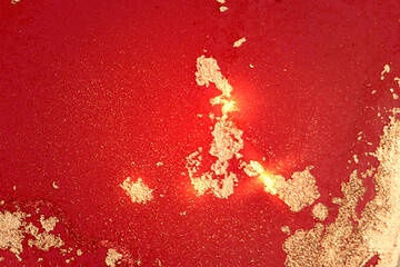 gold and bright red pattern with texture of geode and sparkles. abstract vector background in alcoho