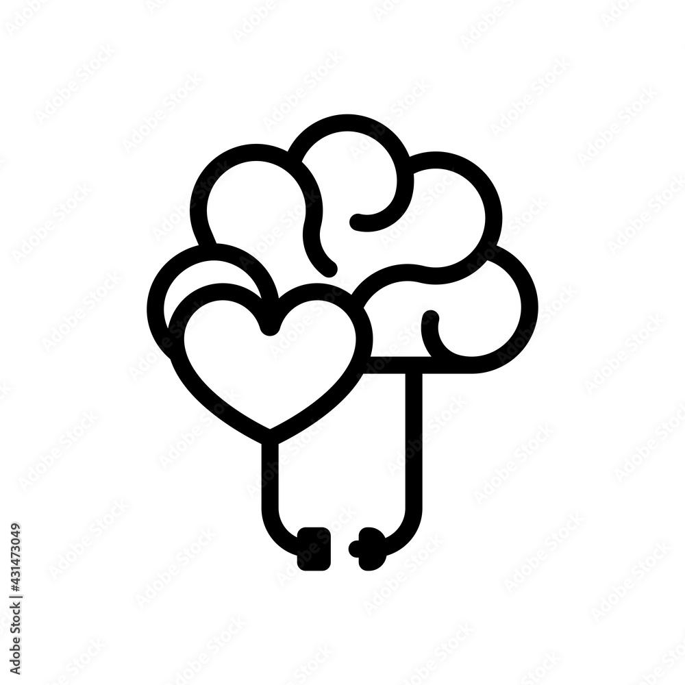 Heart and brain, balance between emotion and logic. Black linear icon with editable stroke on white background - obrazy, fototapety, plakaty 