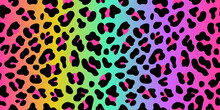 Rainbow Leopard Vector Seamless Pattern. Neon Gradient