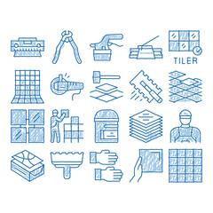 Wall Mural - Tiler Work Equipment icon hand drawn illustration