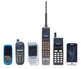 Fototapeta Sport - Group of old and obsolete mobile phone or cell phone on white background