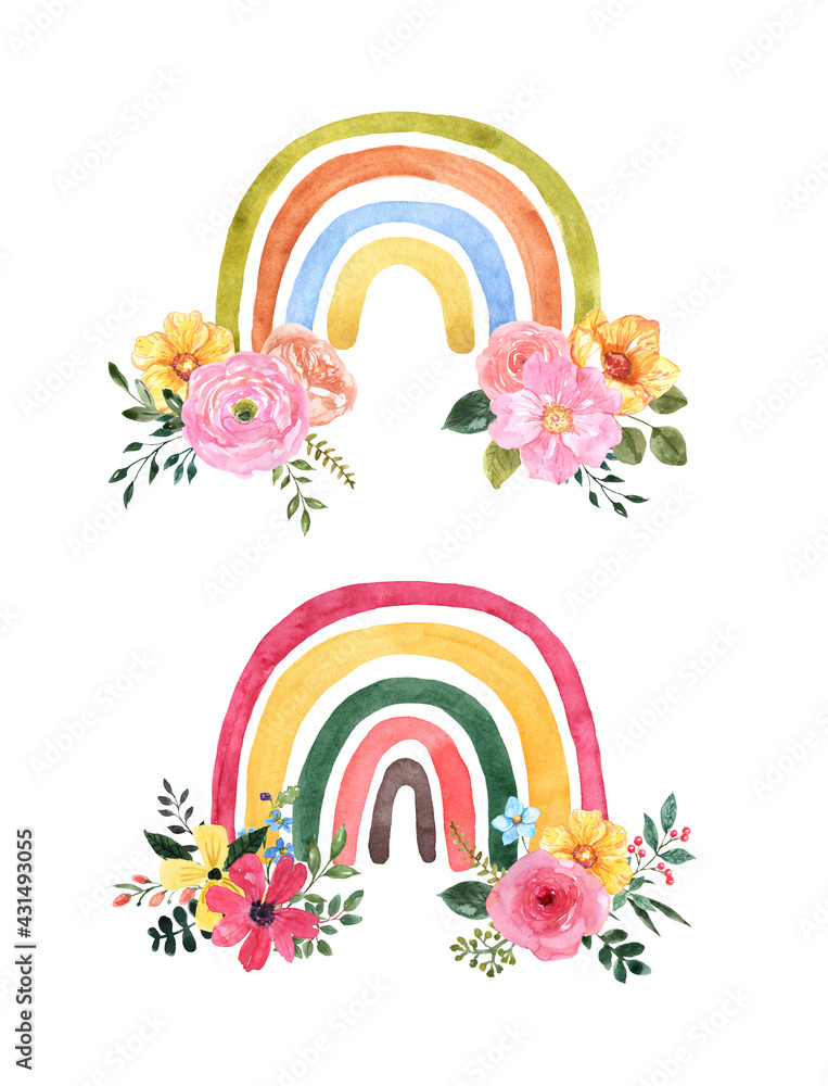 Watercolor Cute Floral Rainbows Sketch Two Simple Rainbows With Watercolor Cute Floral Rainbows Sketch Two Simple Rainbows With