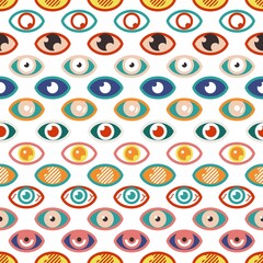 Wall Mural - Abstract eye pattern. Color eyes, occult geometric seamless texture. Contemporary bright vision print, medical ophthalmology vector background