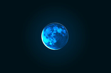 big blue full moon close up on black sky