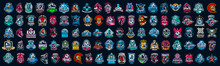 Huge Set Of Colorful Sports Logos, Emblems. Logos Of Knights, Horses, Superhero, Soldier, Skier, Mountain Bike, Soccer Ball, Bear, Eagle, CowboyfirefighterVector Illustration Isolated On Background