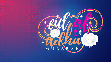 Wall Mural - Eid al-Adha vector illustration. Muslim holiday Eid al-Adha. sacrifice ram white and black sheep. graphic design decoration kurban bayrami. month lamb and lamp.Translation from Arabic: Eid al-Adha