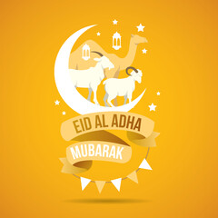 Canvas Print - Eid al-Adha vector illustration. Muslim holiday Eid al-Adha. sacrifice ram white and black sheep. graphic design decoration kurban bayrami. month lamb and lamp.Translation from Arabic: Eid al-Adha