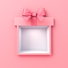 Fototapete - Blank gift box showcase display with pink ribbon bow isolated on pink pastel color wall background minimal conceptual 3D rendering