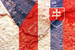 Flags of Slovakia and Czech Republic next to each other, politics alliance concept