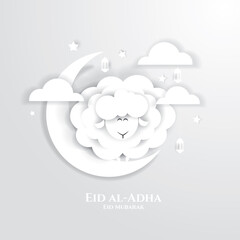 Wall Mural - Eid al-Adha vector illustration. Muslim holiday Eid al-Adha. sacrifice ram white and black sheep. graphic design decoration kurban bayrami. month lamb and lamp.Translation from Arabic: Eid al-Adha