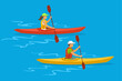 man and woman kayaking vector illustration