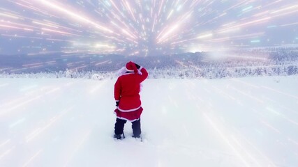 Wall Mural - Santa Claus winter mountain hyper space tunnel - 3d render animation