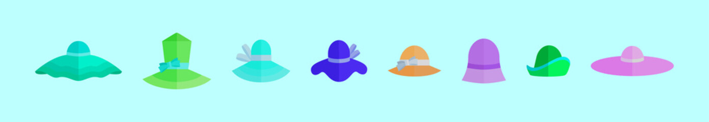 Sticker - set of bonnet and hat cartoon icon design template with various models. vector illustration isolated on blue background