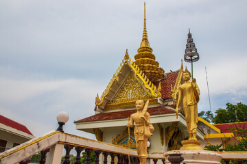 Poster - Golden statues of Thai Buddhism temple Wat Khao Din, Pattaya district, Chonburi, Thailand