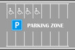 Parking car zone marks on gray background. City street parking. Parallel lots, white lines for car parking spaces and area for disabled. Place for vehicles with marking on road. Vector illustration