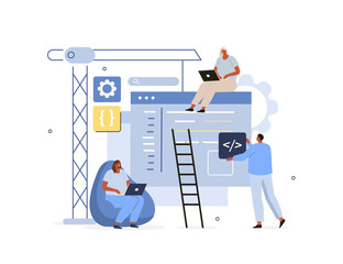 Wall Mural - people characters developing new web software. developers team programming and coding program code t