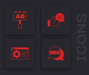 Set SEO optimization, Advertising, Customer product rating and Browser setting icon. Vector