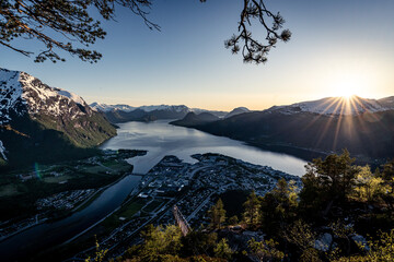 Wall Mural - Beautiful landscape view of a small city near to the lake in Norway