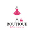 © Pushkarevskyy - Boutique fashion logo. Mannequin dress and handbag