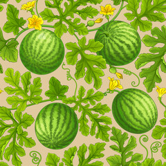 Poster - watermelon pattern on color background