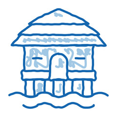 Sticker - Bungalow House On Water doodle icon hand drawn illustration