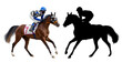 jockey at the races in a blue jacket, isolated on a white background, racetrack sports with horses