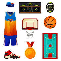 Wall Mural - Set of basketball equipment, sport vector icons