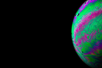 Wall Mural - Bubble abstract. Globe planet earth in galaxy universe space with sun on black background. Comet, asteroid, meteorite in fantasy galaxy.