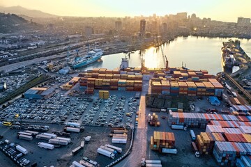 Batumi, Georgia - May 1, 2021: Aerial view of the seaport