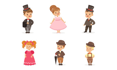 Poster - Little Children Wearing Elegant Attire and Outfit Vector Set