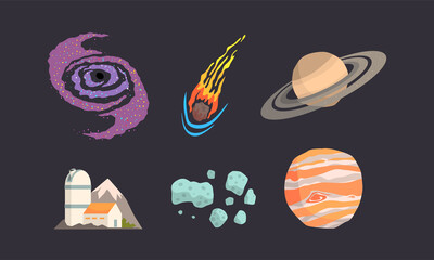 Wall Mural - Observatory Station and Solar System Planets and Asteroids Vector Set