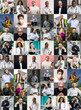 © kalinichenkod - Multi ethnic people of different age collage mosaic horizontal banner. Many lot of multiracial business people group smiling faces headshot portraits. Panoramic header design.